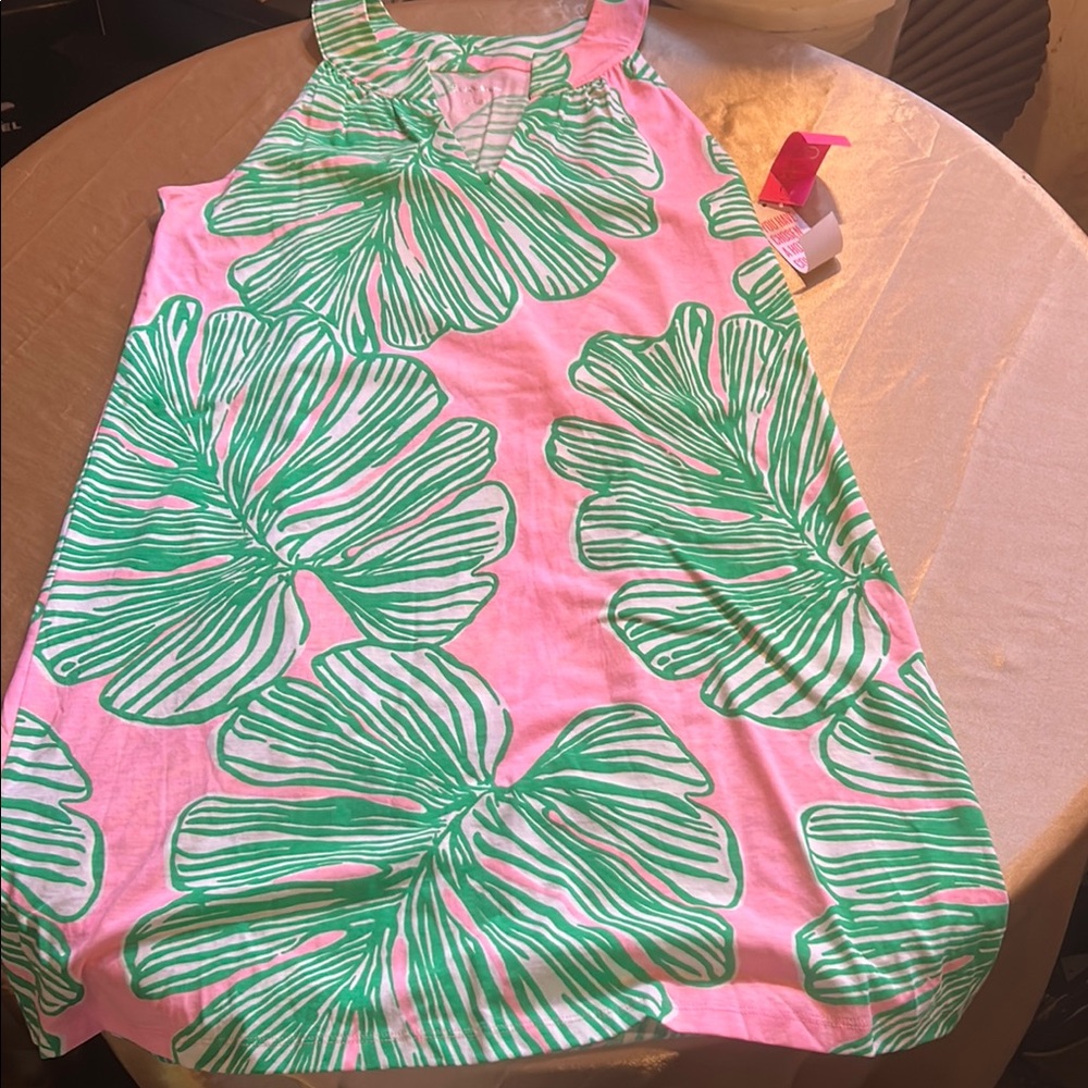 Lilly Pulitzer Pink and Green Leaf Print Dress NWT